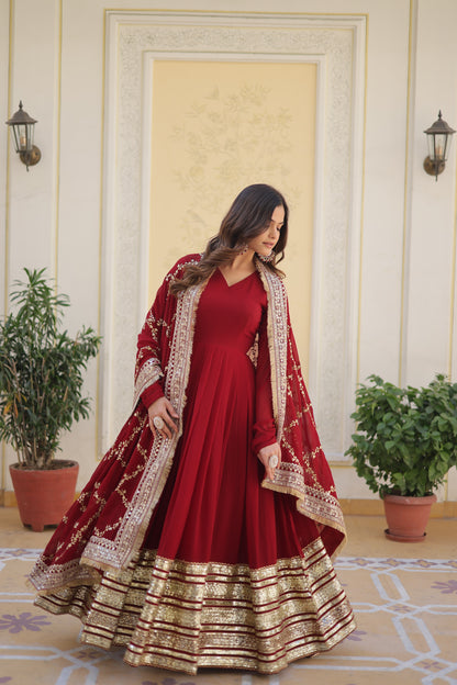 ANAMIKA RED GOWN WITH DUPATTA SET