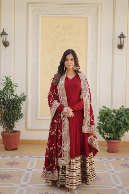 ANAMIKA RED GOWN WITH DUPATTA SET