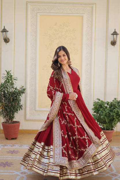 ANAMIKA RED GOWN WITH DUPATTA SET