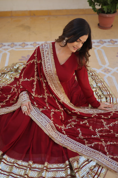 ANAMIKA RED GOWN WITH DUPATTA SET