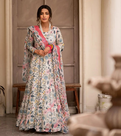 AWANI GOWN AND DUPATTA SINON FABRIC SUIT SET