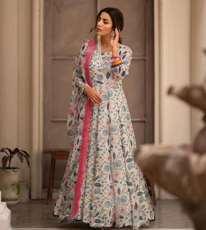 AWANI GOWN AND DUPATTA SINON FABRIC SUIT SET