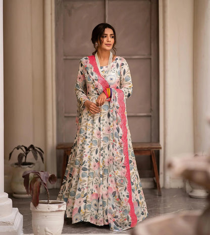 AWANI GOWN AND DUPATTA SINON FABRIC SUIT SET