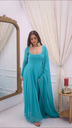 Ishka Sky Blue Anarkali Suit Set