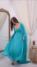 Ishka Sky Blue Anarkali Suit Set