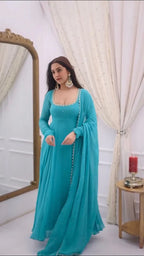 Ishka Sky Blue Anarkali Suit Set