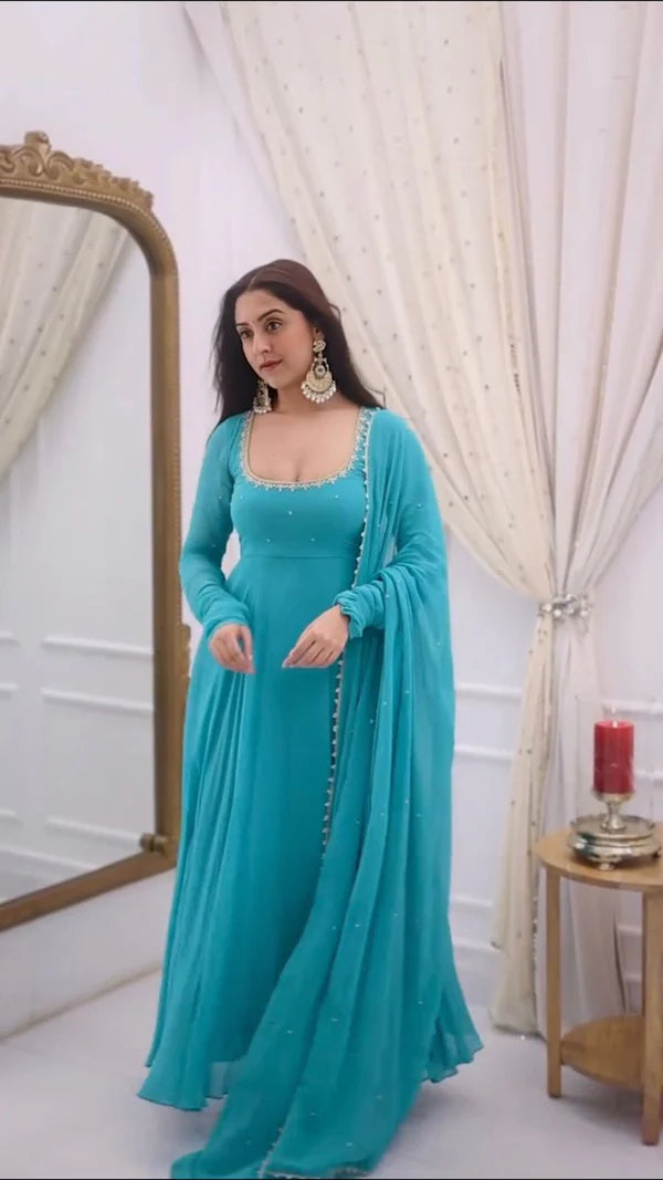 Ishka Sky Blue Anarkali Suit Set