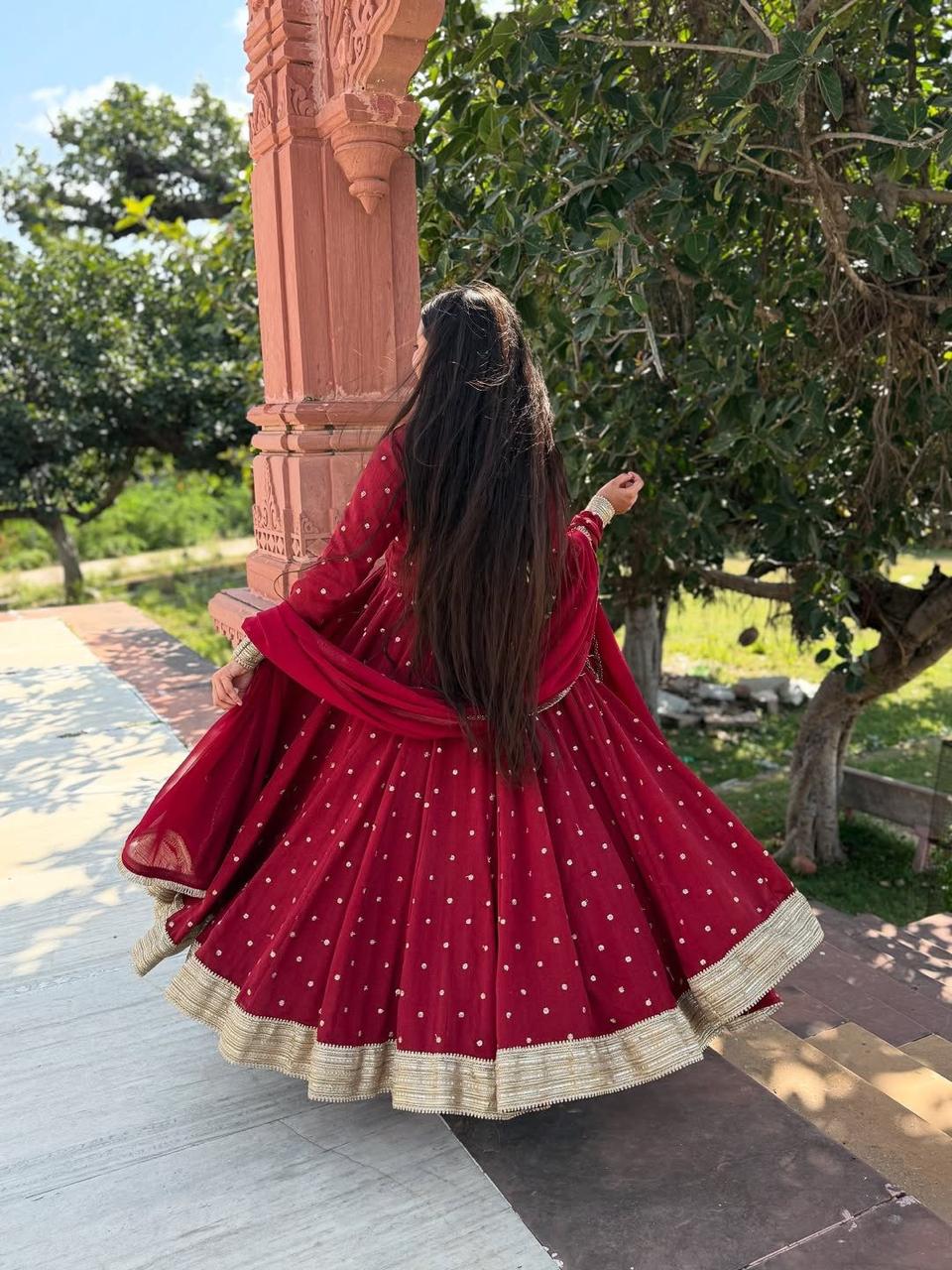 SANDIYA MARRON ANARKALI SUIT SET