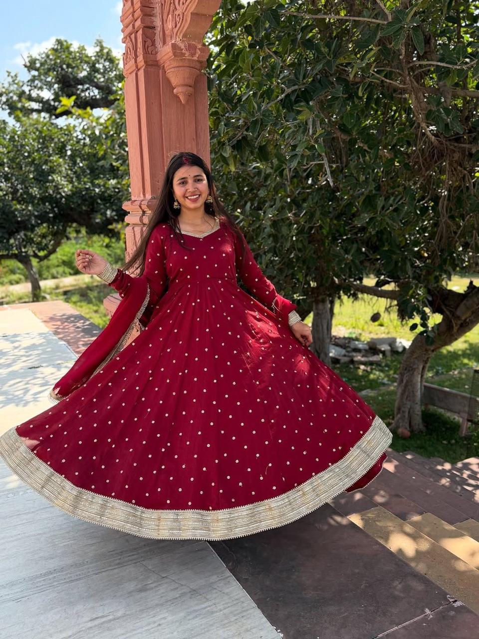 SANDIYA MARRON ANARKALI SUIT SET