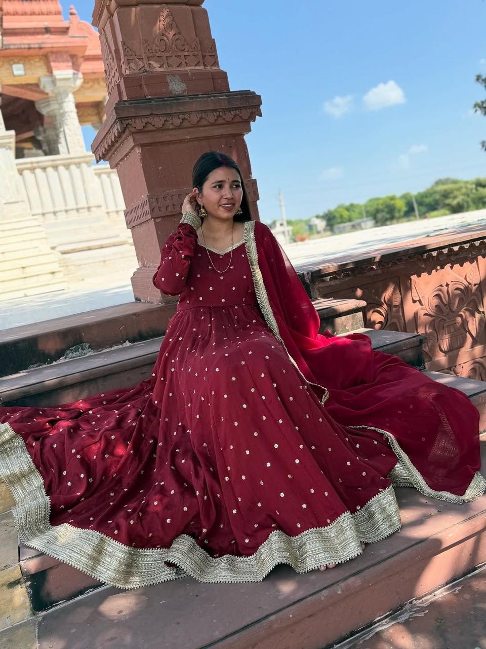 SANDIYA MARRON ANARKALI SUIT SET