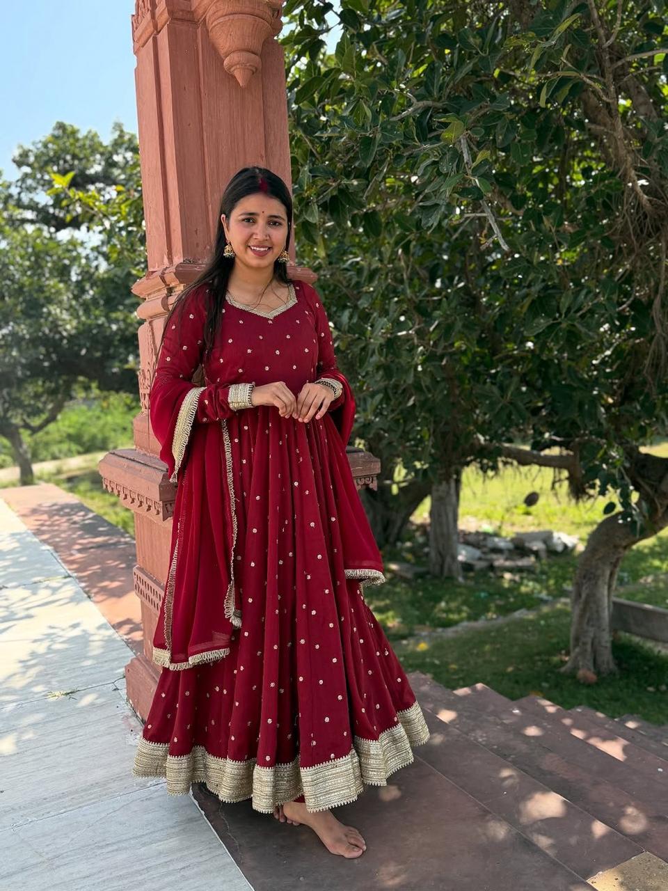 SANDIYA MARRON ANARKALI SUIT SET