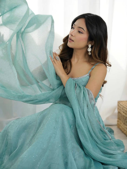 JANVI CRUNCHY SILK FABRIC WITH SIROSKI WORK SUIT SET