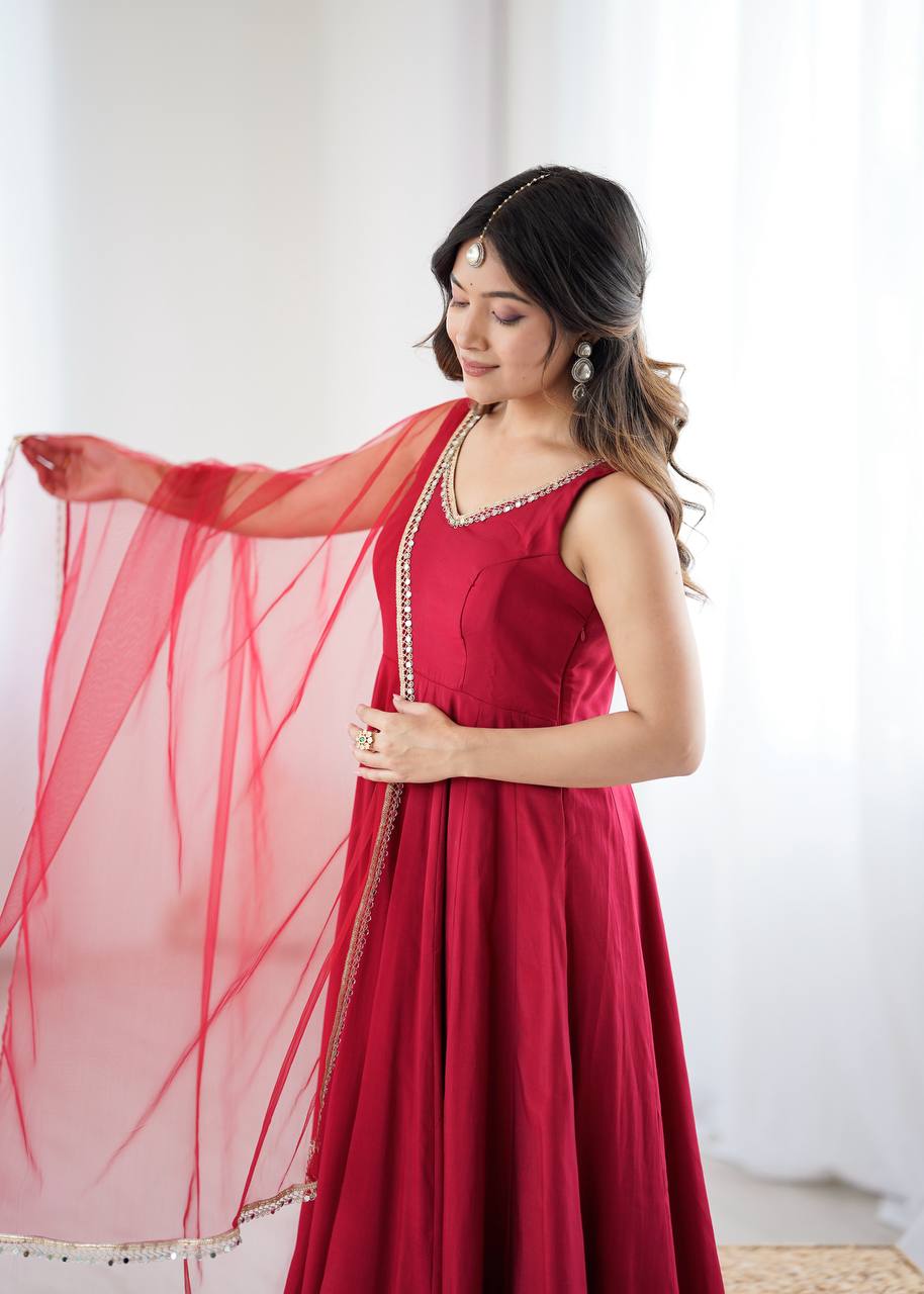 KASTURI MAROON  ANARKALI SUIT SET