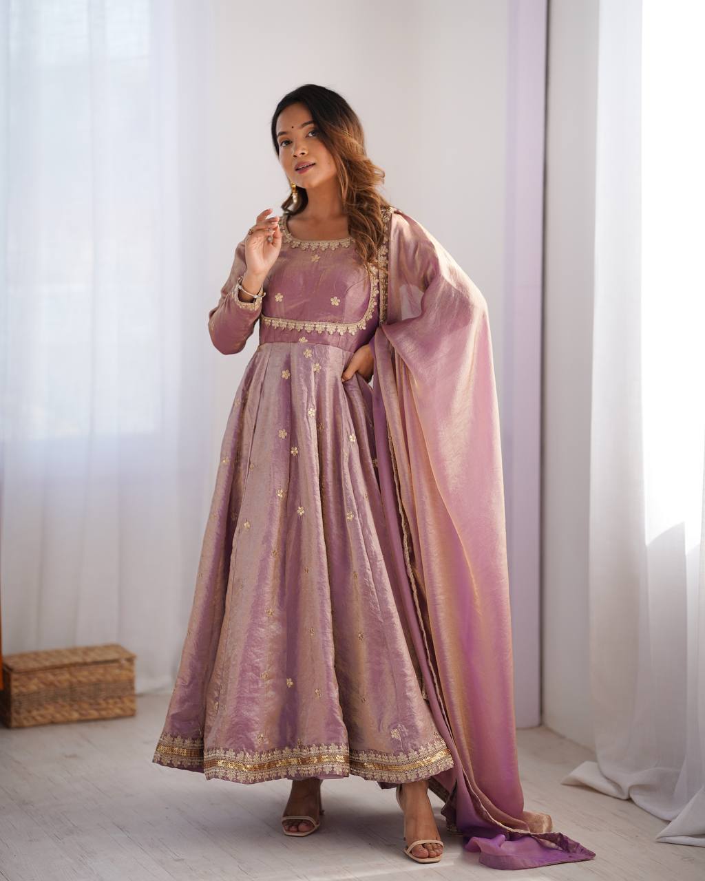 Priyanka purple  Fandy Silk Anarkali Suit Set