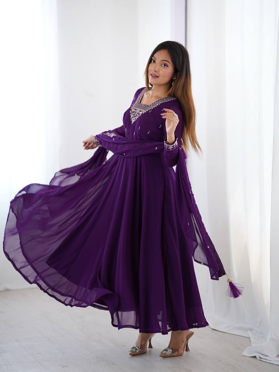 TAUSIQAT PURPLE ANARKALI SUIT SET