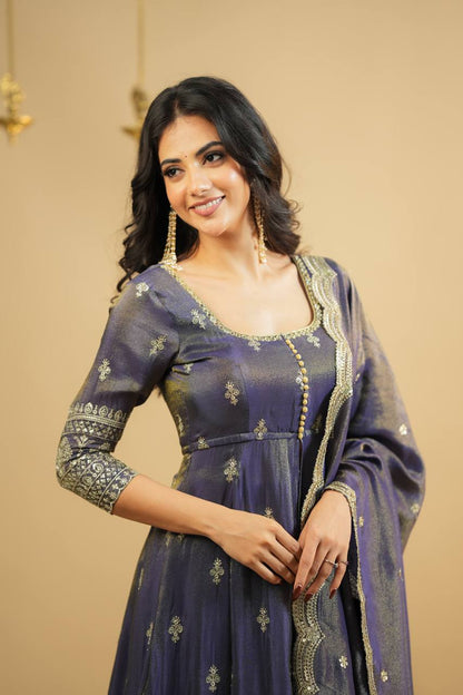 KRUSHNAVI GREY COSMO SLIT ANARKALI SUIT SET