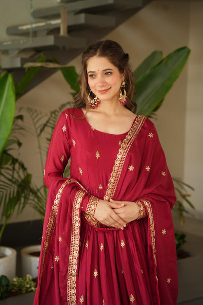 Vamika red colour Embroidery Zari Sequins-work suit set
