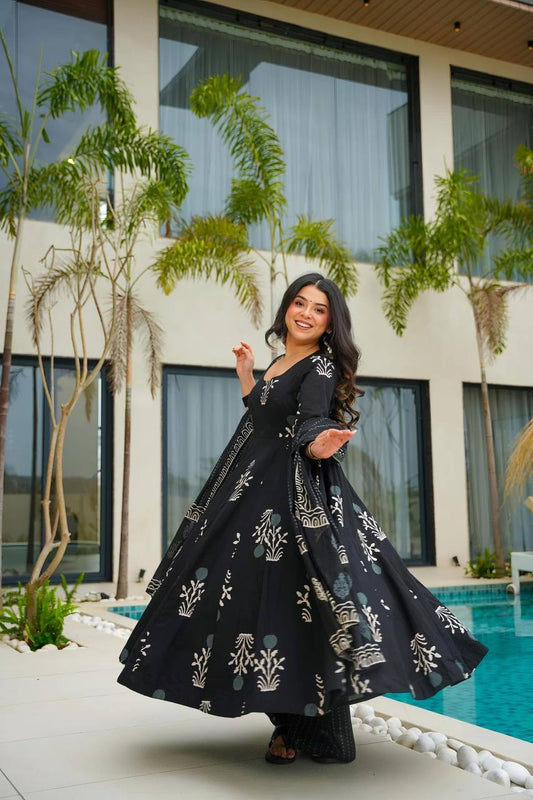 AKIRA BLACK  MASLIN ANARKALI SUIT SET