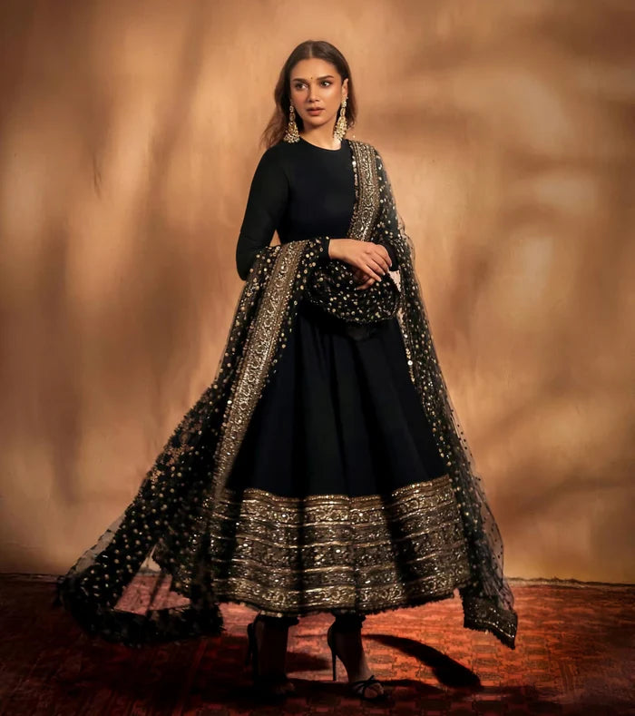 AADI RAO BLACK EMBROIDERY ANARKALI SUIT SET