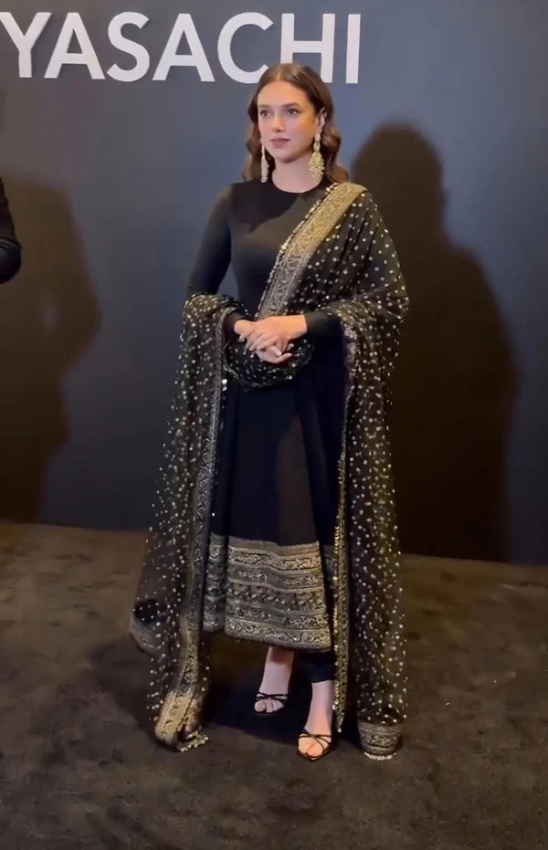 AADI RAO BLACK EMBROIDERY ANARKALI SUIT SET