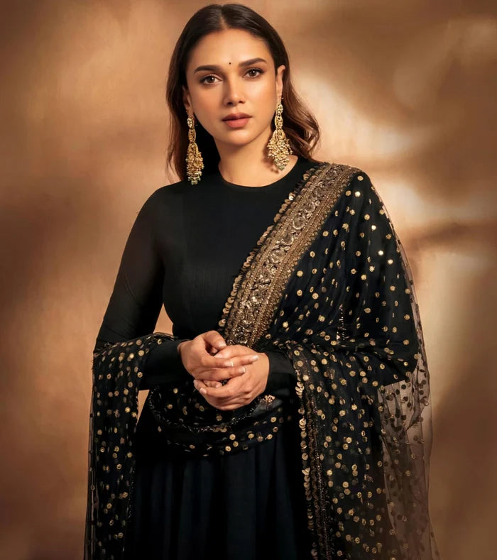 AADI RAO BLACK EMBROIDERY ANARKALI SUIT SET