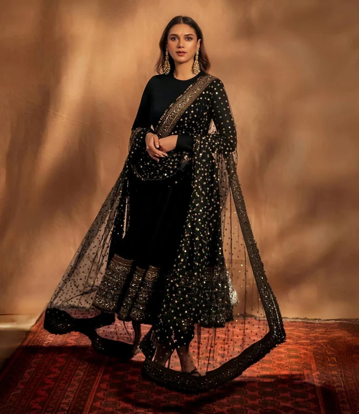 AADI RAO BLACK EMBROIDERY ANARKALI SUIT SET