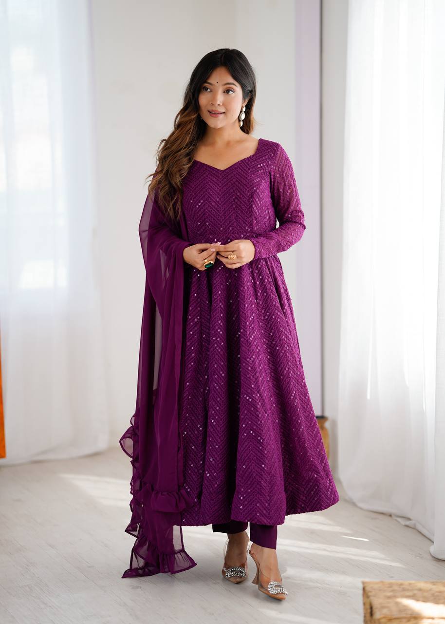 Nashita Purple Embroidery Heavy Fox Georgette Anarkali Suit Set