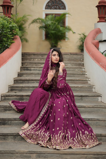 RUKSAR WINE DESIGNER SHARARA SUIT SET