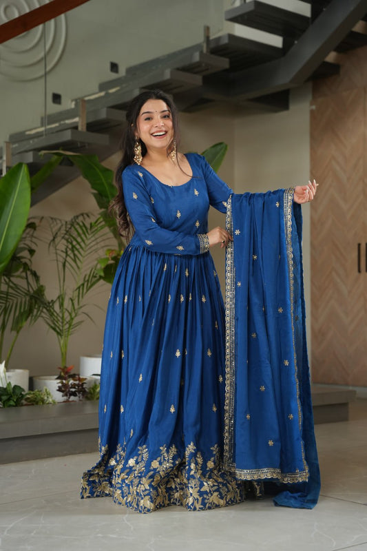 Vamika blue colour Embroidery Zari Sequins-work suit set