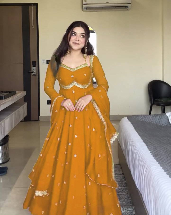 Neha's Yellow Embroidered Anarkali