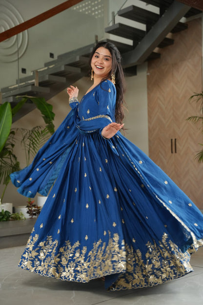Vamika blue colour Embroidery Zari Sequins-work suit set