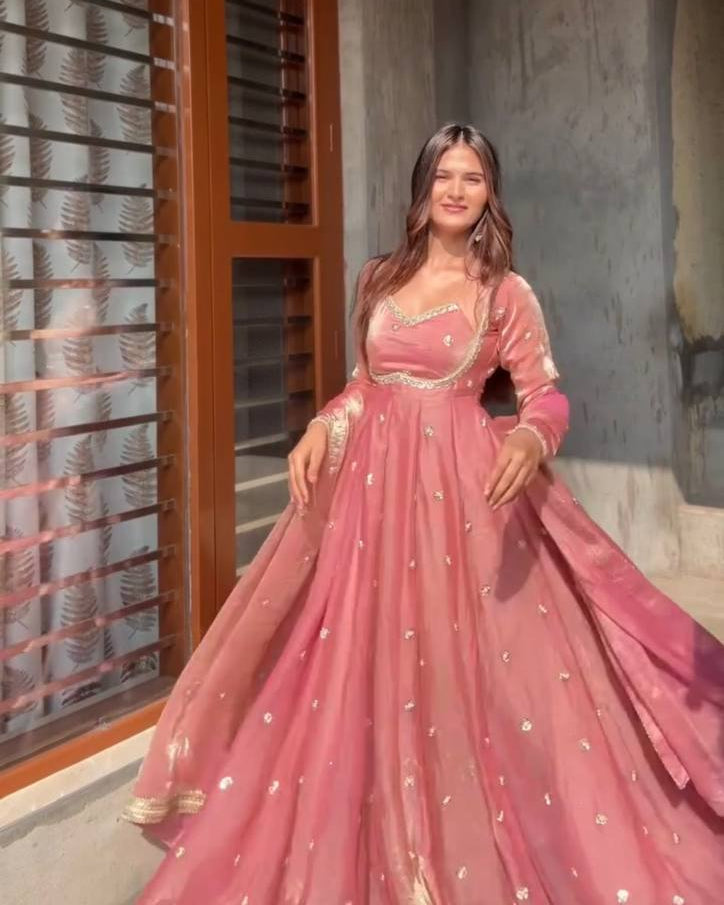 RASSNIKA LIGHT PINK ANARKALI SUIT SET – ishva shop