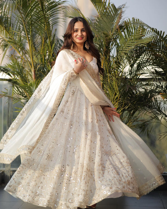 Anika Off White Suit Set With Embroidery and Sequnce Work