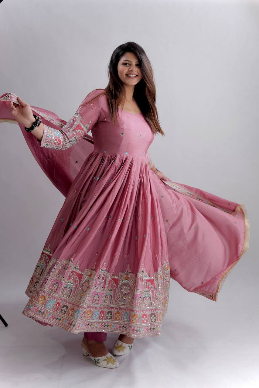 Gulabi Mahal Cinon Silk Anarkali Suit Set