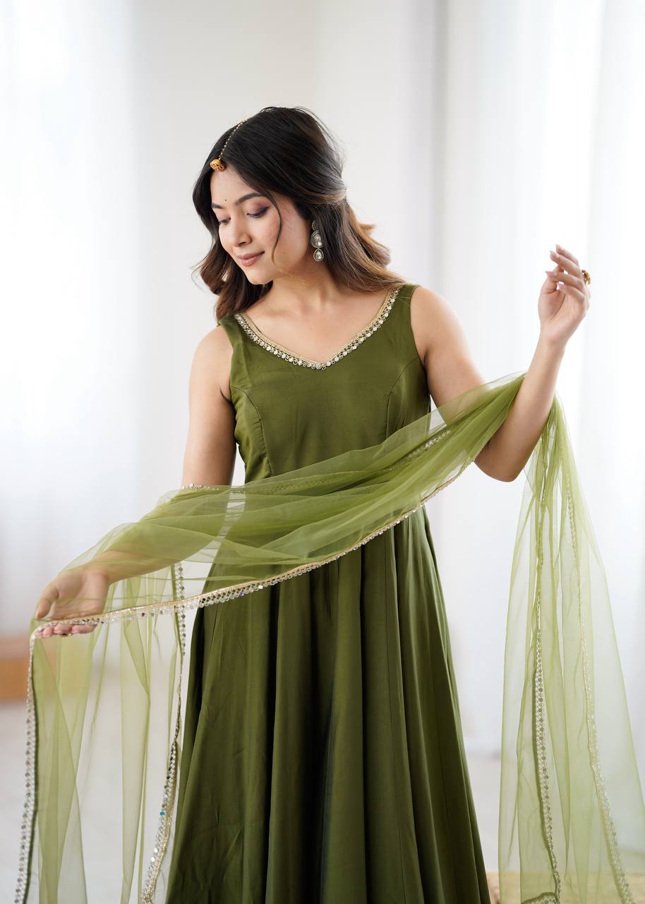KASTURI GREEN ANARKALI SUIT SET