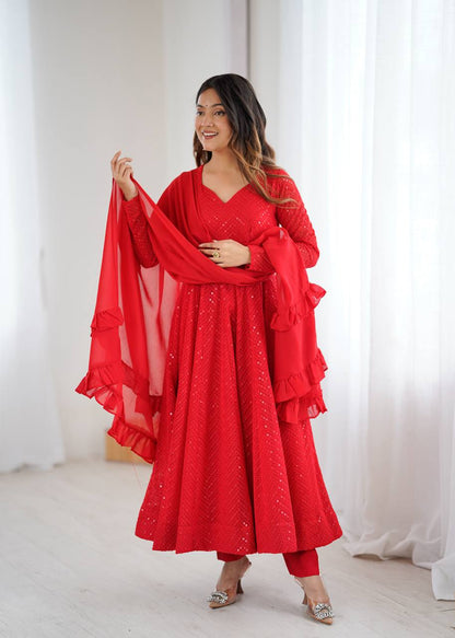 Nashita red Embroidery Heavy Fox Georgette Anarkali Suit Set