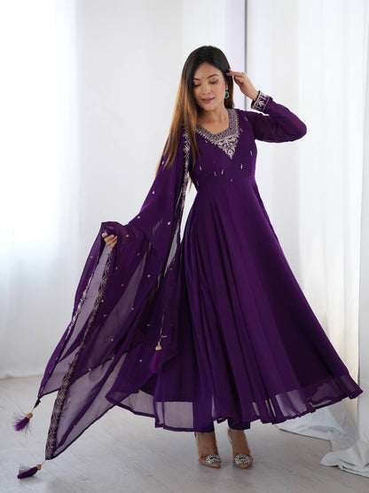 TAUSIQAT PURPLE ANARKALI SUIT SET