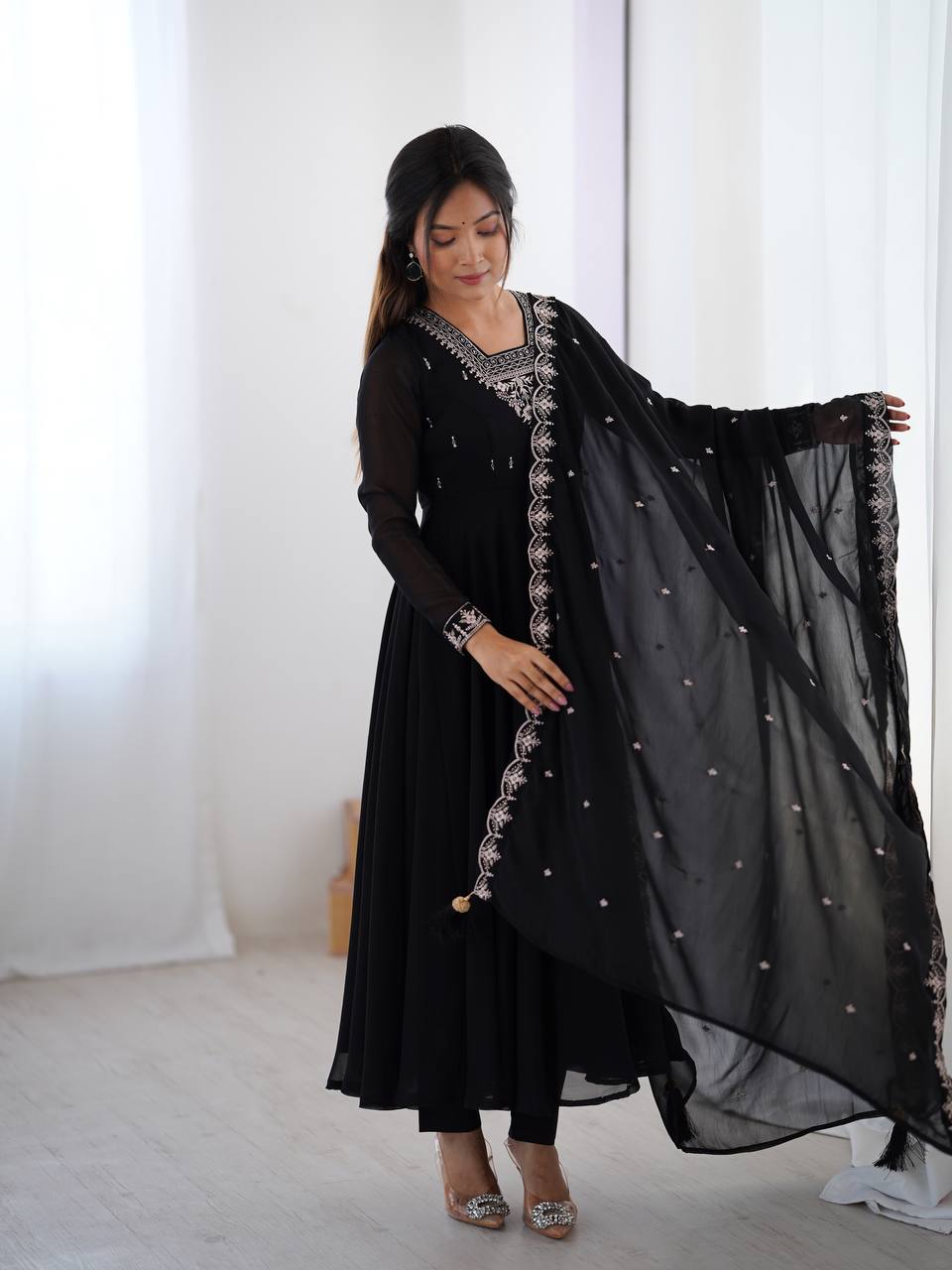 TAUSIQAT BLACK ANARKALI SUIT SET