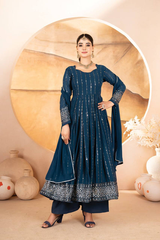 NOOR BLUE ANARKALI SUIT SET