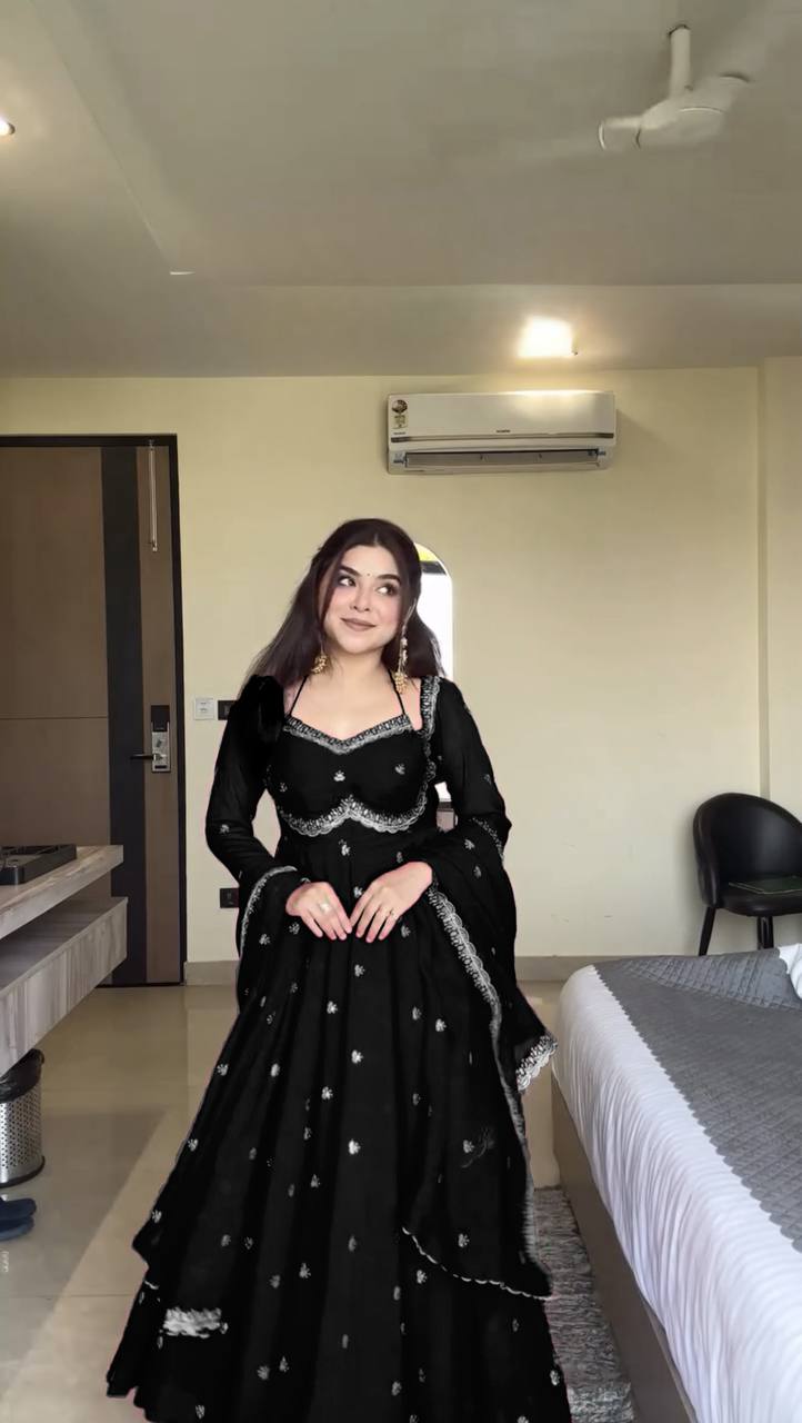 Neha's Black Embroidered Anarkali