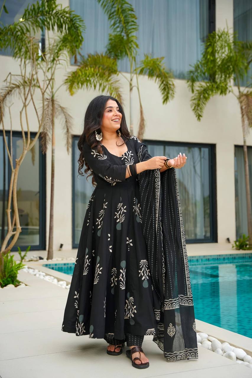AKIRA BLACK  MASLIN ANARKALI SUIT SET