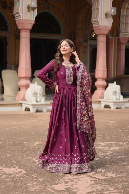 RUBINA WINE EMBROIDERED SUIT SET