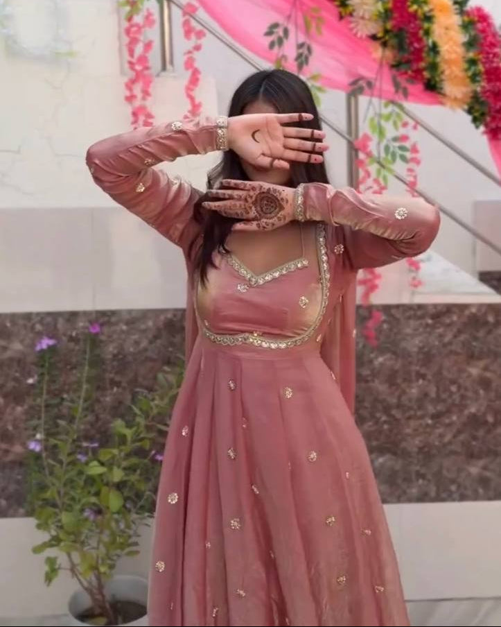 RASSNIKA LIGHT PINK ANARKALI SUIT SET