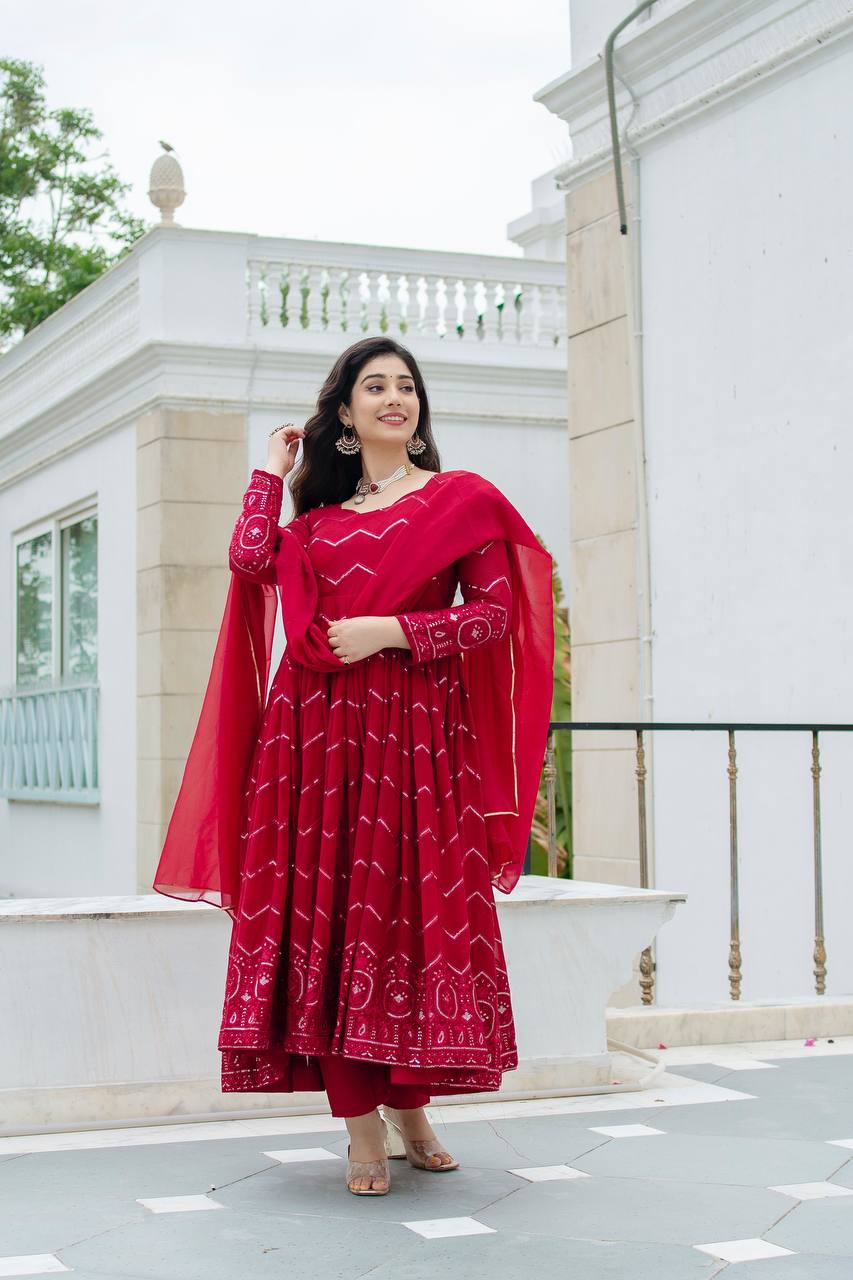 SIMRAN'S MAROON EMBROIDERED GEORGETTE SUIT SET