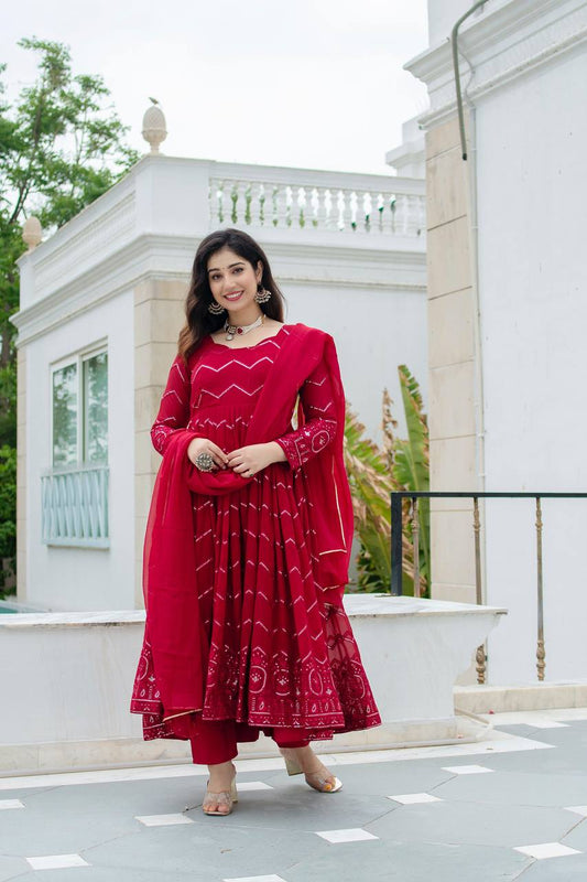 SIMRAN'S MAROON EMBROIDERED GEORGETTE SUIT SET