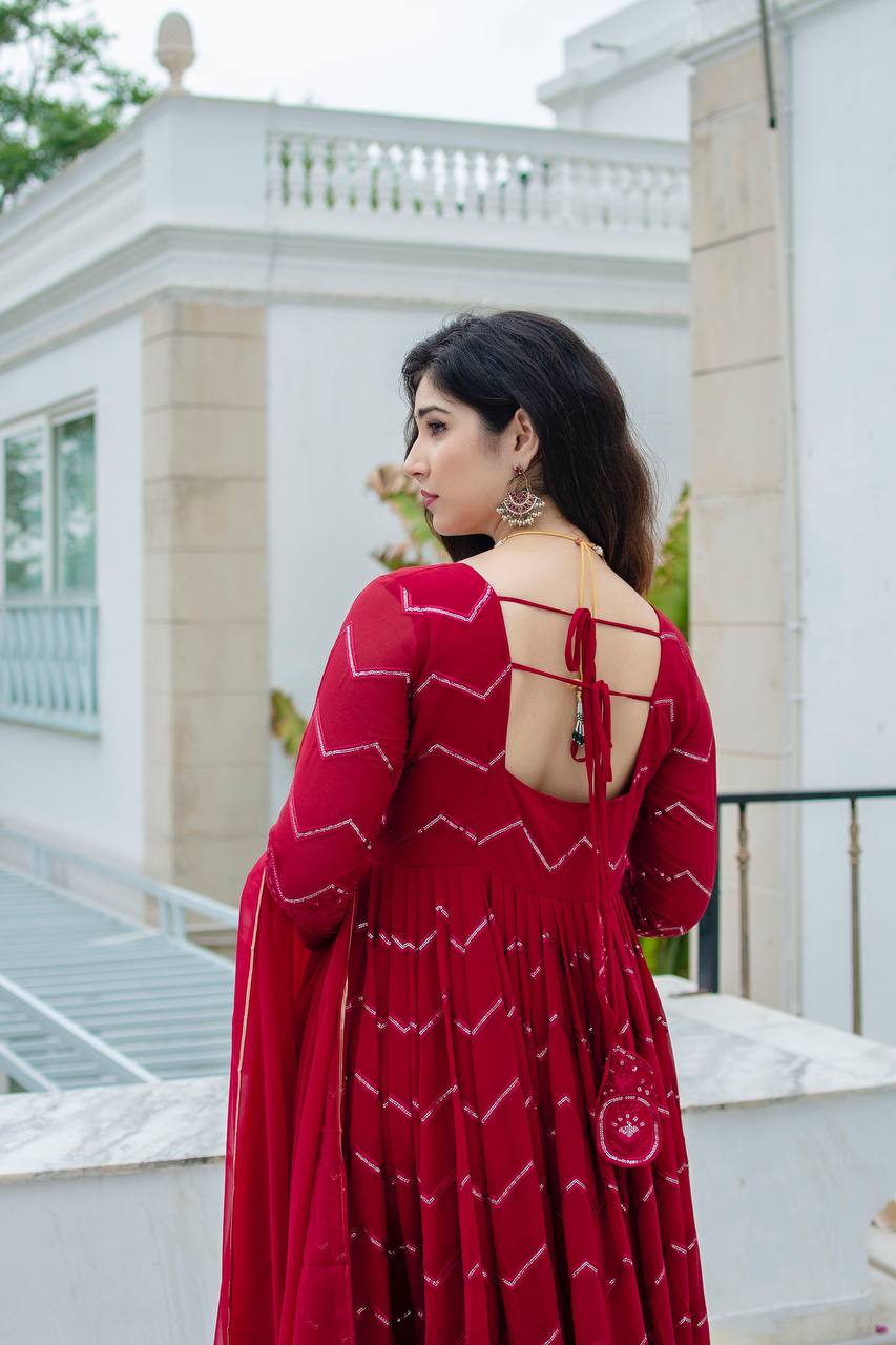 SIMRAN'S MAROON EMBROIDERED GEORGETTE SUIT SET