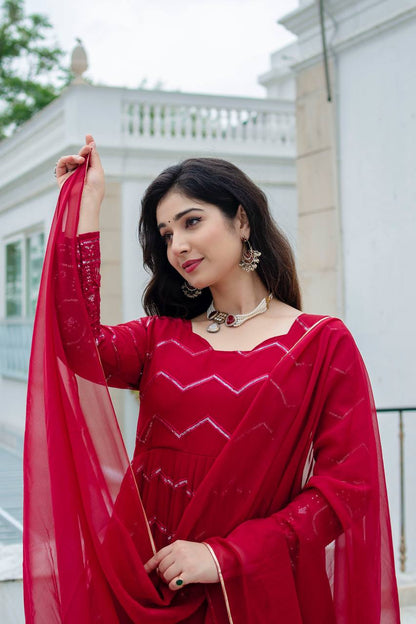 SIMRAN'S MAROON EMBROIDERED GEORGETTE SUIT SET