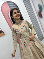 Nawabiyat Light Cream Color Festive Kurta Set