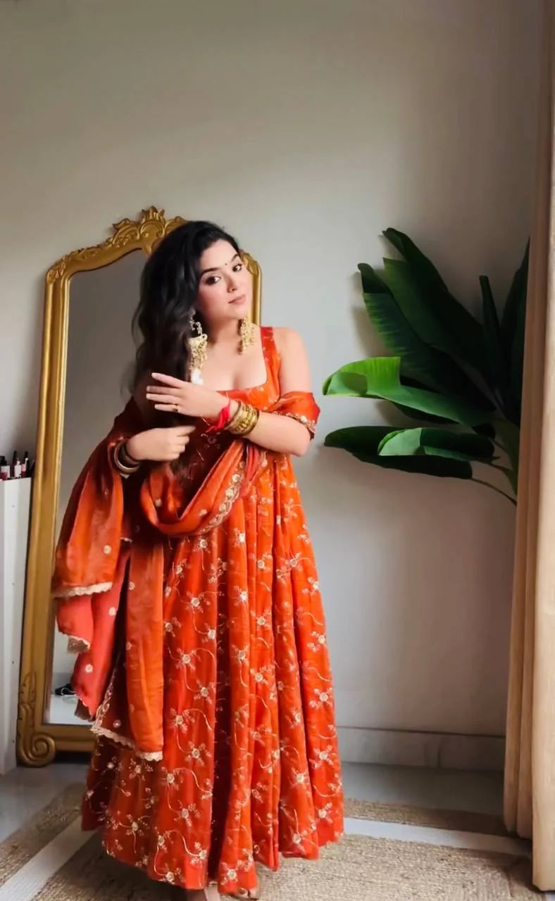 Radiant Elegance Orange Embroidered Anarkali