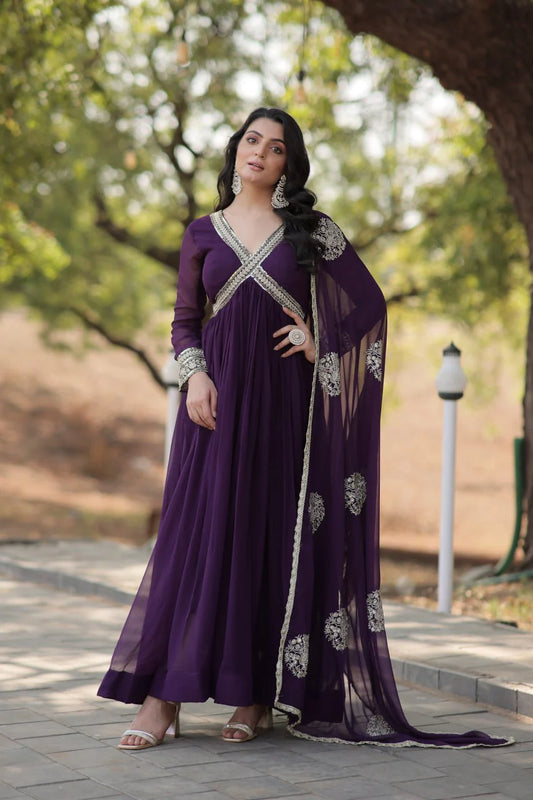 KARISHMA PURPLE  PREMIUM ALIA CUT GOWN WITH DUPATTA SET